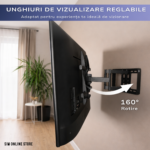 Suport TV de Perete, Pivotant, Universal, Diagonala 32”- 85” ( 80 - 214cm ), Max 60kg, Vesa 200x100 – 600x400, Negru - imagine 6