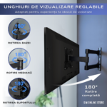 Suport TV de Perete, Pivotant, Universal, Diagonala 15” – 48” ( 38 – 122cm), Max 35kg, Vesa 100x100 – 200x200, Negru - imagine 6