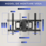 Suport TV de Perete, Pivotant, Universal, Diagonala 32”- 85” ( 80 - 214cm ), Max 60kg, Vesa 200x100 – 600x400, Negru - imagine 8