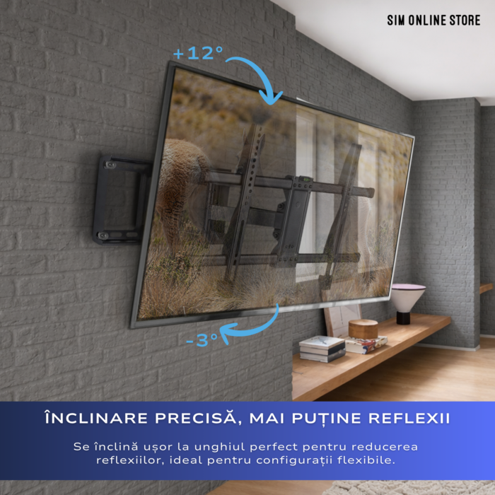 Suport TV de Perete, Pivotant, Universal, Diagonala 32”- 85” ( 80 - 214cm ), Max 60kg, Vesa 200x100 – 600x400, Negru - imagine 4