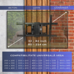Suport TV de Perete, Pivotant, Universal, Diagonala 32”- 85” ( 80 - 214cm ), Max 60kg, Vesa 200x100 – 600x400, Negru - imagine 5