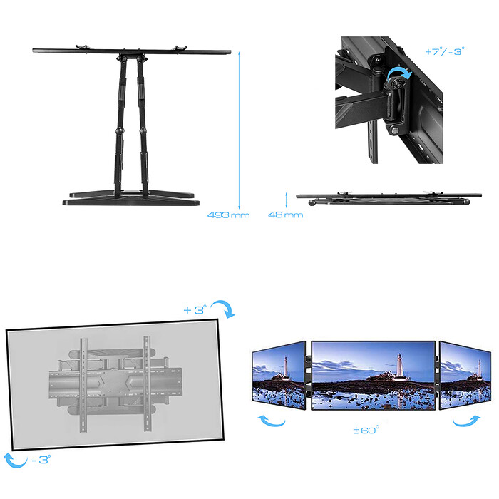 Suport TV de Perete, Universal, Pivotant, Diagonala 32”- 85” ( 81– 216cm ), Max 50 kg, Vesa 100×100 – 600×400, Negru - imagine 9
