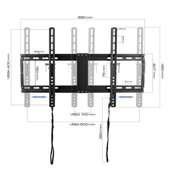 Suport TV de Perete, Universal, Diagonala 32”- 85” ( 80 - 216cm ), Max 50 kg, Vesa 100x100 – 600x400, Negru - imagine 7