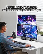 Suport 2 Monitoare Premium pentru Birou 17-32" inch, Arc pe Gaz, pentru Productivitate, Munca, Gaming, Organizator Cabluri, Instalare Usoara, Ergonomic, VESA 75x75 / 100x100, Pana la 9 kg per brat, Prindere cu Clema / Surub, Negru - imagine 6