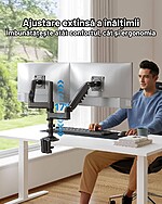 Suport 2 Monitoare Premium pentru Birou 17-32" inch, Arc pe Gaz, pentru Productivitate, Munca, Gaming, Organizator Cabluri, Instalare Usoara, Ergonomic, VESA 75x75 / 100x100, Pana la 9 kg per brat, Prindere cu Clema / Surub, Negru - imagine 5