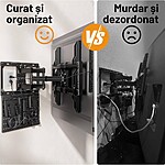 Suport TV de Perete cu Panou Accesorii, Premium, Montare Perete, Reglabil, Rotire / Extindere / Inclinare / Pivotare, Universal Televizoare 42 - 84 Inch (107 - 213 cm), Compatibil VESA 200x100 - 600x400, Max 60 kg, Instalare Usoara, Negru - imagine 10