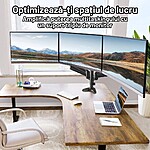 Suport 3 Monitoare Premium pentru Birou 17-32" inch, Arc pe Gaz, pentru Productivitate, Multitasking, Munca, Gaming, Organizator Cabluri, Instalare Usoara, Ergonomic, VESA 75x75 / 100x100, Pana la 8 kg per brat, Prindere cu Clema/Surub, Negru - imagine 6