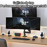 Suport 2 Monitoare Premium pentru Birou 17-32" inch, Arc pe Gaz, pentru Productivitate, Munca, Gaming, Organizator Cabluri, Instalare Usoara, Ergonomic, VESA 75x75 / 100x100, Pana la 9 kg per brat, Prindere cu Clema / Surub, Negru - imagine 8