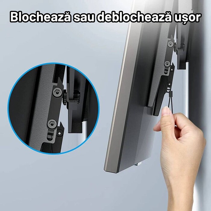 Suport TV de Perete, Premium, Reglabil, Inclinare, Universal pentru Televizoare 37 - 82 Inch (94 - 208 cm), Montare pe Perete, Compatibil VESA 200x100 - 600x400, Max 60 kg, Instalare Usoara, Negru - imagine 8