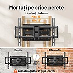 Suport TV de Perete, Premium, Montare pe Perete, Reglabil, Rotire / Extindere / Inclinare / Pivotare, Universal pentru Televizoare 40 - 86 Inch (101 - 218 cm), Compatibil VESA 200x100 - 600x400, Max 60 kg, Instalare Usoara, Negru - imagine 5