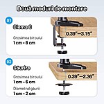 Suport 3 Monitoare Premium pentru Birou 17-32" inch, Arc pe Gaz, pentru Productivitate, Multitasking, Munca, Gaming, Organizator Cabluri, Instalare Usoara, Ergonomic, VESA 75x75 / 100x100, Pana la 8 kg per brat, Prindere cu Clema/Surub, Negru - imagine 14