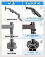 Suport 2 Monitoare Premium pentru Birou 17-32" inch, Arc pe Gaz, pentru Productivitate, Munca, Gaming, Organizator Cabluri, Instalare Usoara, Ergonomic, VESA 75x75 / 100x100, Pana la 9 kg per brat, Prindere cu Clema / Surub, Negru - imagine 11