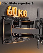 Suport TV de Perete, Premium, Montare pe Perete, Reglabil, Rotire / Extindere / Inclinare / Pivotare, Universal pentru Televizoare 42 - 84 Inch (106 - 213 cm), compatibil VESA 200x100 - 600x400, Max 60 kg, Instalare Usoara, Negru - imagine 3
