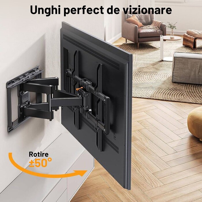 Suport TV de Perete, Premium, Montare pe Perete, Reglabil, Rotire / Extindere / Inclinare / Pivotare, Universal pentru Televizoare 42 - 85 Inch (106 - 215 cm), Compatibil VESA 200x100 - 600x400, Max 60 kg, Instalare Usoara, Negru - imagine 8
