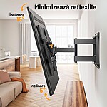 Suport TV de Perete, Premium, Montare pe Perete, Reglabil, Rotire / Extindere / Inclinare / Pivotare, Universal pentru Televizoare 42 - 85 Inch (106 - 215 cm), Compatibil VESA 200x100 - 600x400, Max 60 kg, Instalare Usoara, Negru - imagine 9