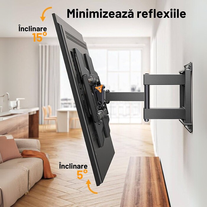 Suport TV de Perete, Premium, Montare pe Perete, Reglabil, Rotire / Extindere / Inclinare / Pivotare, Universal pentru Televizoare 42 - 85 Inch (106 - 215 cm), Compatibil VESA 200x100 - 600x400, Max 60 kg, Instalare Usoara, Negru - imagine 9