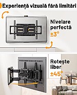 Suport TV de Perete, Premium, Montare pe Perete, Reglabil, Rotire / Extindere / Inclinare / Pivotare, Universal pentru Televizoare 42 - 84 Inch (106 - 213 cm), compatibil VESA 200x100 - 600x400, Max 60 kg, Instalare Usoara, Negru - imagine 5