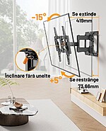 Suport TV de Perete, Premium, Montare pe Perete, Reglabil, Rotire / Extindere / Inclinare / Pivotare, Universal pentru Televizoare 42 - 84 Inch (106 - 213 cm), compatibil VESA 200x100 - 600x400, Max 60 kg, Instalare Usoara, Negru - imagine 6