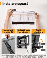 Suport TV de Perete, Premium, Montare pe Perete, Reglabil, Rotire / Extindere / Inclinare / Pivotare, Universal pentru Televizoare 42 - 84 Inch (106 - 213 cm), compatibil VESA 200x100 - 600x400, Max 60 kg, Instalare Usoara, Negru - imagine 7