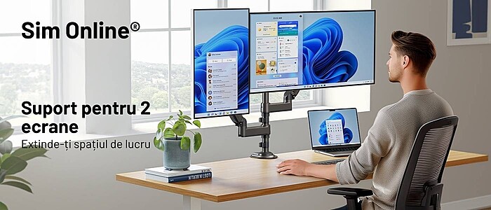 Suport 2 Monitoare Premium pentru Birou 17-32" inch, Arc pe Gaz, pentru Productivitate, Munca, Gaming, Organizator Cabluri, Instalare Usoara, Ergonomic, VESA 75x75 / 100x100, Pana la 9 kg per brat, Prindere cu Clema / Surub, Negru - imagine 7