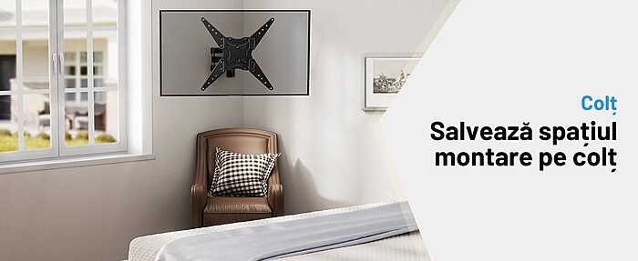 Suport TV de Perete, Premium, Montare pe Perete, Reglabil, Rotire / Extindere / Inclinare / Pivotare, Universal pentru Televizoare 26 - 60 Inch (66 - 152 cm), compatibil VESA 75x75 - 400x400, Max 32 kg, Instalare Usoara, Negru - imagine 10