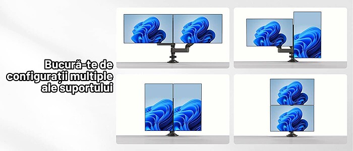 Suport 2 Monitoare Premium pentru Birou 17-32" inch, Arc pe Gaz, pentru Productivitate, Munca, Gaming, Organizator Cabluri, Instalare Usoara, Ergonomic, VESA 75x75 / 100x100, Pana la 9 kg per brat, Prindere cu Clema / Surub, Negru - imagine 15