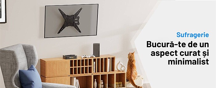 Suport TV de Perete, Premium, Montare pe Perete, Reglabil, Rotire / Extindere / Inclinare / Pivotare, Universal pentru Televizoare 26 - 60 Inch (66 - 152 cm), compatibil VESA 75x75 - 400x400, Max 32 kg, Instalare Usoara, Negru - imagine 9