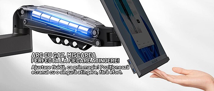 Suport 2 Monitoare Premium pentru Birou 17-32" inch, Arc pe Gaz, pentru Productivitate, Munca, Gaming, Organizator Cabluri, Instalare Usoara, Ergonomic, VESA 75x75 / 100x100, Pana la 9 kg per brat, Prindere cu Clema / Surub, Negru - imagine 13