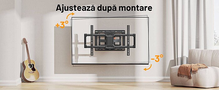 Suport TV de Perete, Premium, Montare pe Perete, Reglabil, Rotire / Extindere / Inclinare / Pivotare, Universal pentru Televizoare 42 - 85 Inch (106 - 215 cm), Compatibil VESA 200x100 - 600x400, Max 60 kg, Instalare Usoara, Negru - imagine 4