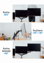 Suport 3 Monitoare Premium pentru Birou 17-32" inch, Arc pe Gaz, pentru Productivitate, Multitasking, Munca, Gaming, Organizator Cabluri, Instalare Usoara, Ergonomic, VESA 75x75 / 100x100, Pana la 8 kg per brat, Prindere cu Clema/Surub, Negru - imagine 2