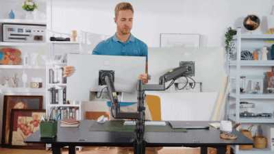 Suport 2 Monitoare Premium pentru Birou 17-32" inch, Arc pe Gaz, pentru Productivitate, Munca, Gaming, Organizator Cabluri, Instalare Usoara, Ergonomic, VESA 75x75 / 100x100, Pana la 9 kg per brat, Prindere cu Clema / Surub, Negru - imagine 2