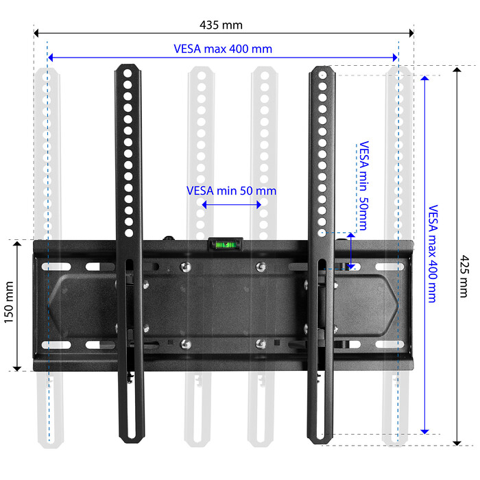 Suport TV de Perete, Pivotant, Universal, Diagonala 23”- 55” ( 58 - 139cm ), Max 35 kg, Vesa de la 50x50 la max 400x400, Negru - imagine 2