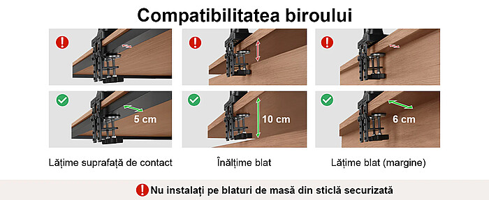 Suport pentru 2 Monitoare Premium 13-32" inch, Arc pe Gaz, pentru Productivitate, Munca, Gaming, Organizator Cabluri, Instalare Usoara, Ergonomic, VESA 75x75 / 100x100, Pana la 9 kg per brat, Prindere cu Clema / Surub, pentru Birou, Negru - imagine 13