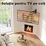 Suport TV de Perete, Premium, Montare pe Perete, Reglabil, Rotire 90° / Extindere 82, 2 cm / Inclinare / Pivotare, Brat Extra-Lung, Universal Televizoare 32 - 75 Inch (81 - 190 cm), VESA 200x100 - 600x400, Max 45 kg, Instalare Usoara, Negru - imagine 6