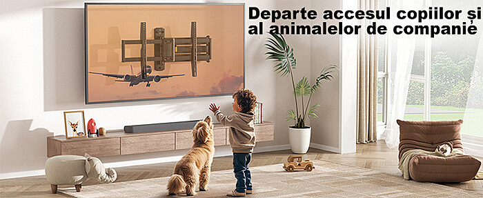 Suport TV de Perete, Premium, Montare pe Perete, Reglabil, Rotire 90° / Extindere 82, 2 cm / Inclinare / Pivotare, Brat Extra-Lung, Universal Televizoare 32 - 75 Inch (81 - 190 cm), VESA 200x100 - 600x400, Max 45 kg, Instalare Usoara, Negru - imagine 10