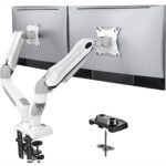 Suport pentru 2 Monitoare Premium 13-32" inch, Arc pe Gaz, pentru Productivitate, Munca, Gaming, Organizator Cabluri, Instalare Usoara, Ergonomic, VESA 75x75 / 100x100, Pana la 9 kg per brat, Prindere cu Clema / Surub, pentru Birou, Alb