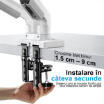 Suport pentru 2 Monitoare Premium 13-32" inch, Arc pe Gaz, pentru Productivitate, Munca, Gaming, Organizator Cabluri, Instalare Usoara, Ergonomic, VESA 75x75 / 100x100, Pana la 9 kg per brat, Prindere cu Clema / Surub, pentru Birou, Alb - imagine 6