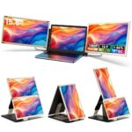 Monitor Extensibil si Portabil pentru Laptop, 15,6inch FHD 1080P, Ultra-Subtire, Plug & Play, Compatibil PC, Consola, Windows, Mac, Telefon, Afisaj 16:9, Multitasking, Laptopuri 13.3-17.3inch, Difuzor, USB-C HDMI, Geanta Inclusa, Negru-Auriu