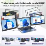 Monitor Extensibil si Portabil pentru Laptop, 14inch FHD 1080P, Ultra-Subtire, Plug & Play, Compatibil PC, Consola, Windows, Mac, Telefon, Afisaj 16:9, Multitasking, Laptopuri 13.3 - 16.5 inch, Difuzor, USB-C, HDMI, Geanta Inclusa, Negru