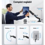 Suport Monitor Premium pentru Birou 13-32" inch, Arc pe Gaz, pentru Productivitate, Munca, Gaming, Organizator Cabluri, Instalare Usoara, Ergonomic, VESA 75x75 / 100x100, Pana la 9 kg per brat, Prindere cu Clema / Surub, Negru - imagine 2