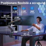 Suport Monitor Premium pentru Birou 27-57" inch Ultra-Wide, Arc pe Gaz, Leduri RGB, pentru Productivitate, Munca, Gaming, Organizator Cabluri, Instalare Usoara, Ergonomic, VESA 75x75 / 100x100, Pana la 20 kg, Prindere cu Clema / Surub, Negru - imagine 5