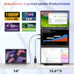 Monitoare Portabile Triple pentru Laptop, 15.6inch FHD IPS 1080P, Ultra-Subtire, Plug & Play, Compatibile PC, Consola, Windows, Mac, Telefon, Afisaj 16:9, Multitasking, Difuzor, Suport, Moduri Vertical & Orizontal, VESA, USB-C si HDMI, Negru - imagine 6