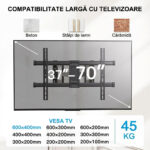 Suport TV Perete Full-Motion, Montare pe Colt sau Normala, Brat Dublu Articulat si Extensibil, pentru Televizoare intre 37-70 inch, Greutate Maxima 45 kg, Inclinare si Rotire, Compatibil VESA 200x100mm 600x400mm, Kit Montaj Inclus, Negru - imagine 2
