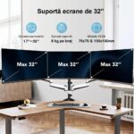 Suport 3 Monitoare Premium pentru Birou 17-32" inch, Arc pe Gaz, pentru Productivitate, Multitasking, Munca, Gaming, Organizator Cabluri, Instalare Usoara, Ergonomic, VESA 75x75 / 100x100, Pana la 8 kg per brat, Prindere cu Clema/Surub, Alb - imagine 3