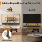 Suport Premium Soundbar Universal pentru TV, Monitor, Montare Deasupra sau Sub Televizor, Compatibil cu Orice Suport TV de Perete Fix sau Mobil, Reglabil pe Inaltime si Unghi, Otel, Sustine Maxim 6.8kg - imagine 5