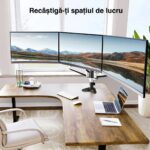 Suport 3 Monitoare Premium pentru Birou 17-32" inch, Arc pe Gaz, pentru Productivitate, Multitasking, Munca, Gaming, Organizator Cabluri, Instalare Usoara, Ergonomic, VESA 75x75 / 100x100, Pana la 8 kg per brat, Prindere cu Clema/Surub, Alb - imagine 4