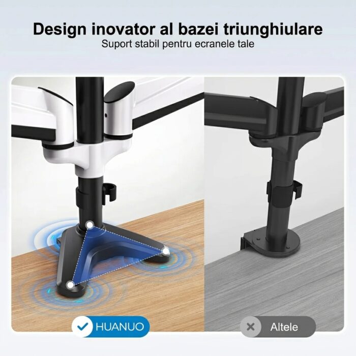 Suport 3 Monitoare Premium pentru Birou 17-32" inch, Arc pe Gaz, pentru Productivitate, Multitasking, Munca, Gaming, Organizator Cabluri, Instalare Usoara, Ergonomic, VESA 75x75 / 100x100, Pana la 8 kg per brat, Prindere cu Clema/Surub, Alb - imagine 6