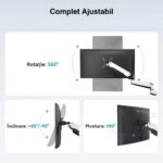 Suport 3 Monitoare Premium pentru Birou 17-32" inch, Arc pe Gaz, pentru Productivitate, Multitasking, Munca, Gaming, Organizator Cabluri, Instalare Usoara, Ergonomic, VESA 75x75 / 100x100, Pana la 8 kg per brat, Prindere cu Clema/Surub, Alb - imagine 9