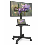 Suport TV Mobil cu Roti, Premium, Suport Raft Laptop, PS, DVD, Reglabil, Rotire / Inclinare, Inaltime Reglabila, Universal pentru Televizoare cu Ecrane 58 - 152 cm, Compatibil VESA 75x100 - 400x400, Max 35 kg, Instalare Usoara, Negru